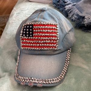 America bling hat with rhinestones destroyed denim baseball cap 🧢